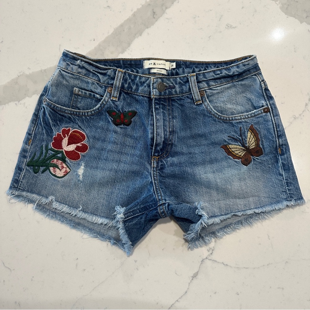 Vintage Blue Embroidered Jean Shorts